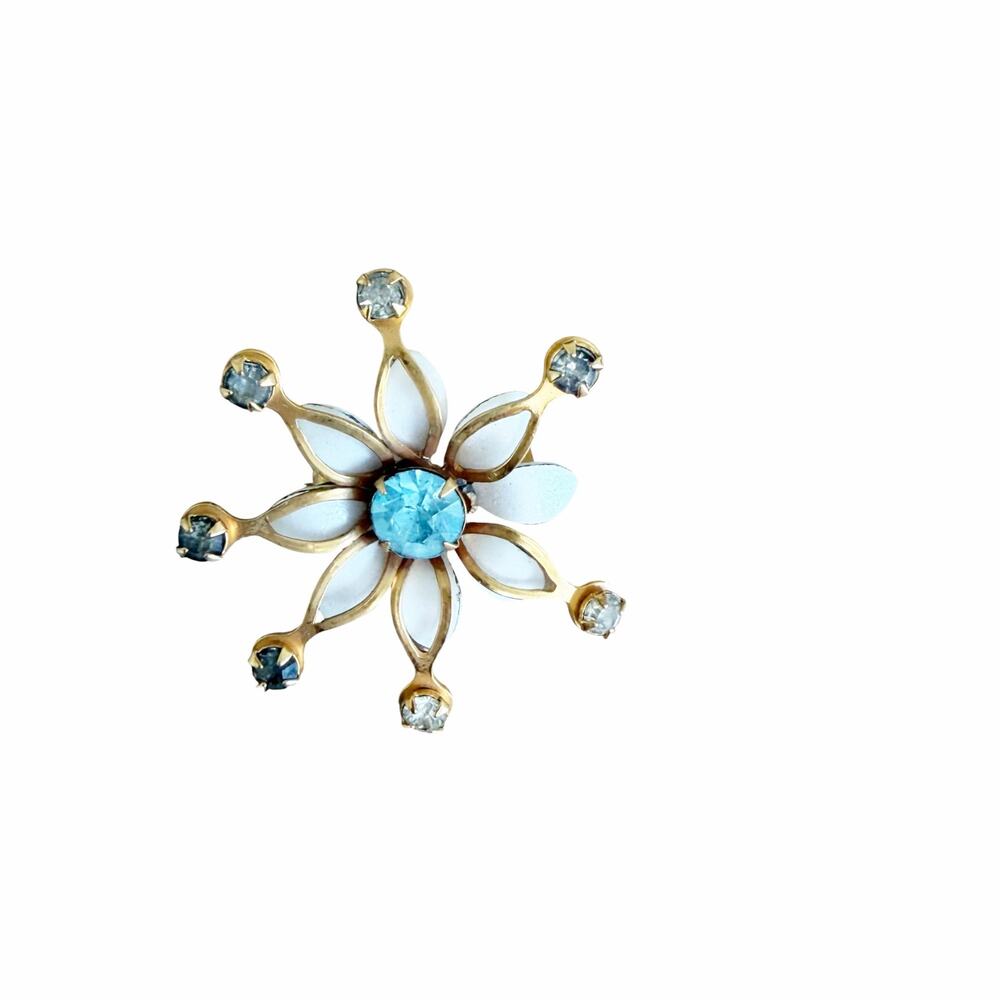 Vintage Blue Rhinestone Flower Brooch Collectible Jewlery